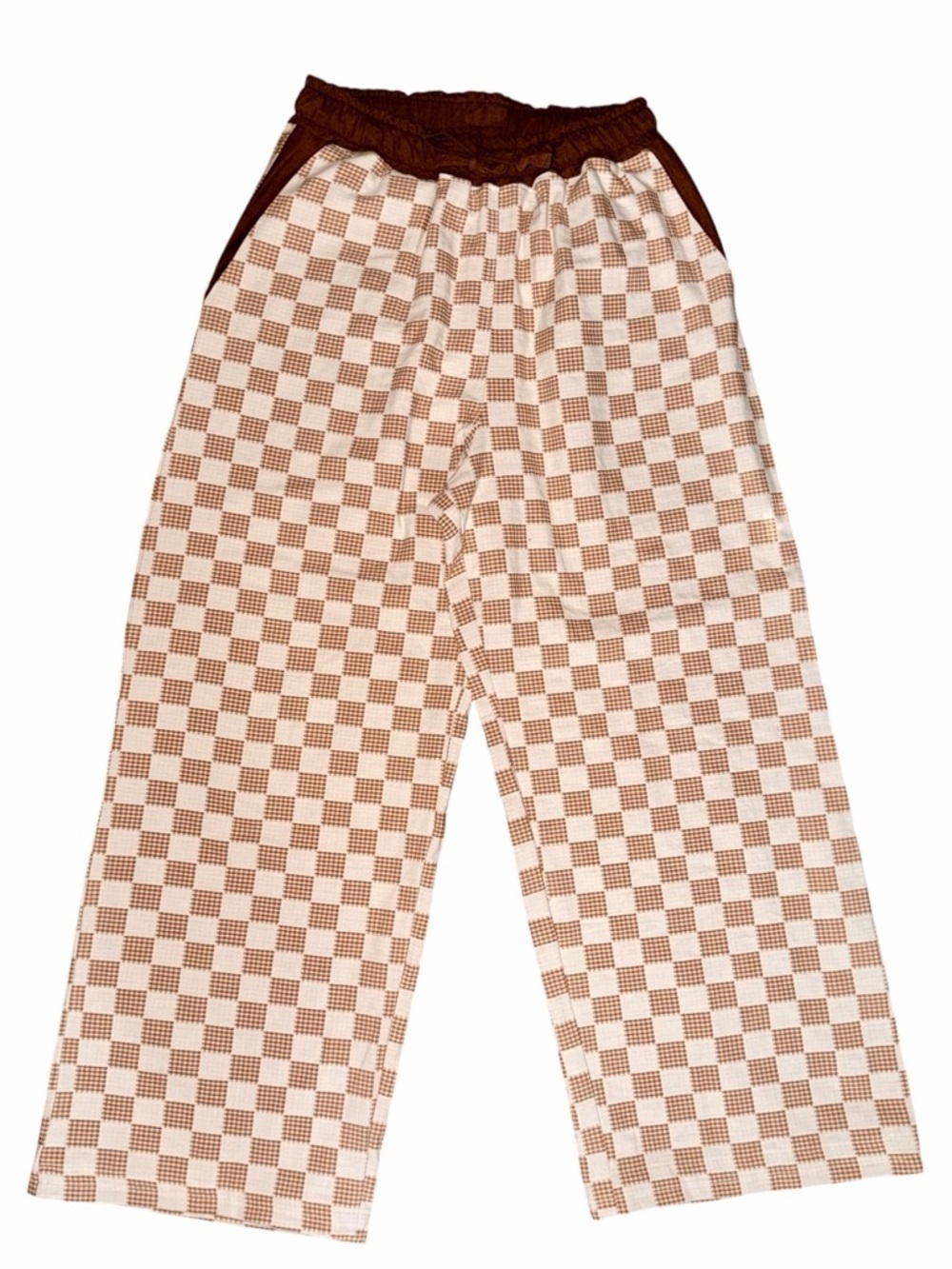 Handmade Wide Leg Checkered Cotton Linen Pants Size S/M NEW